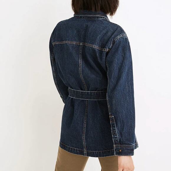 MADEWELL Denim Tie-Waist Shirt-Jacket Dark Wash {B26} - Picture 3 of 4